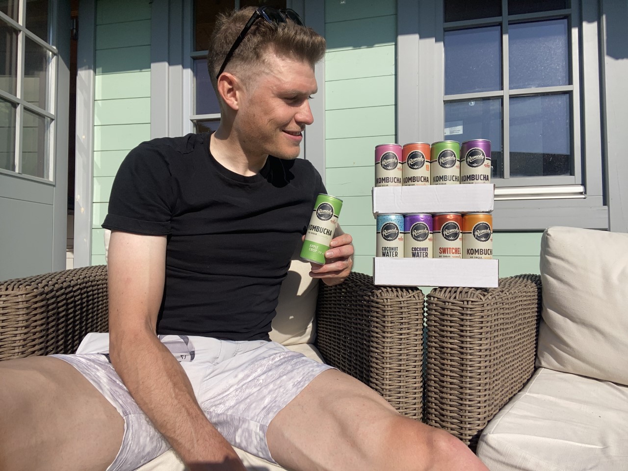 Sam Brand enjoying Remedy Kombucha