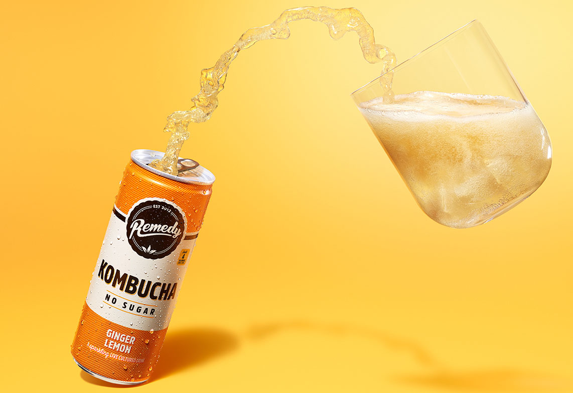 Remedy Kombucha Ginger Lemon pouring image